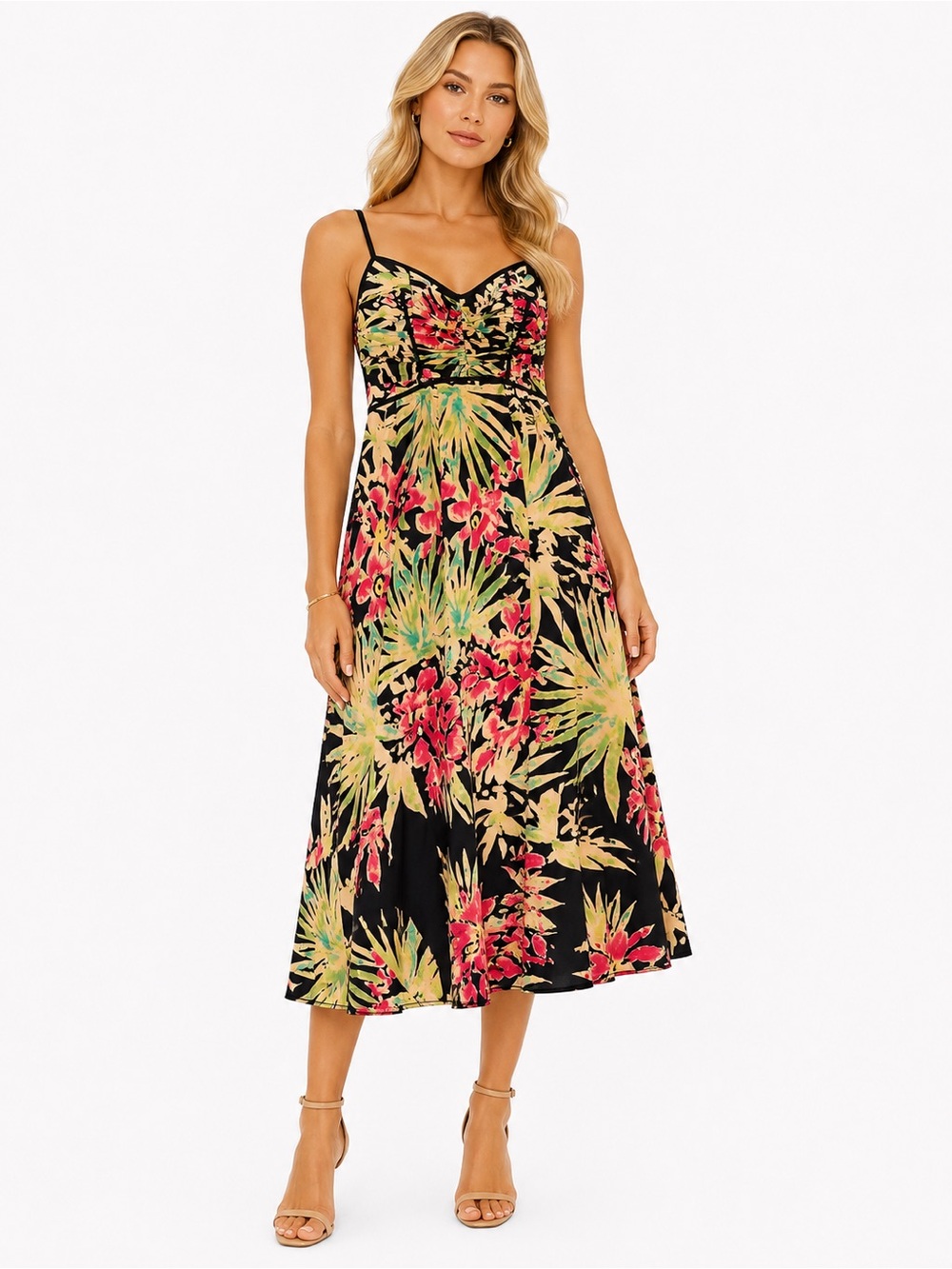 Nanette‎ Lepore 100% Silk Size 12 Black Floral Back Bow Cutouts Midi Dress